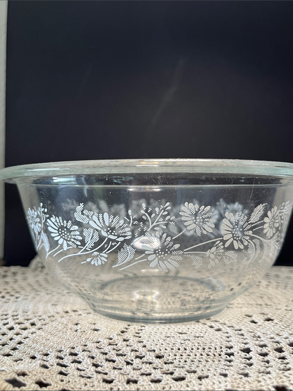 Vintage Pyrex #322 Colonial Mist Clear Glass Mixing Bowl White Floral
